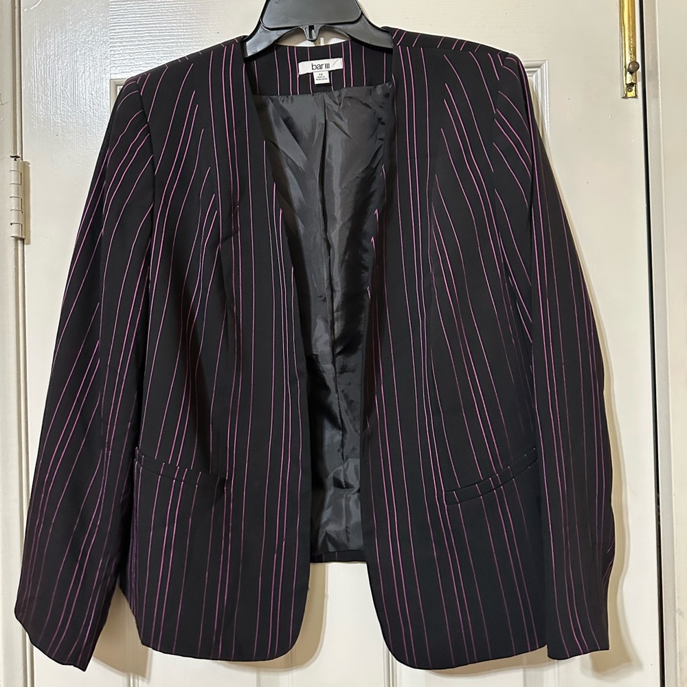 Bar III Black Blazer with Pink Pinstripes - Open Front